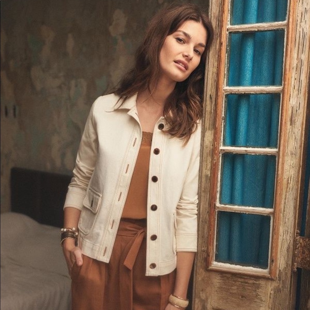 Sezane Anila jacket cream with denim cotton sz 36